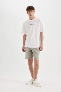 Футболка с короткими рукавами и круглым вырезом Relax Fit с принтом - Defacto фото 2