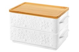 Набор 2 блюд д/холодца 800 мл 20,5*12,5*11,5 см Снежинки + бамбуковая крышка