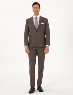 Kahverengi Slim Fit %100 Y_n _izgili Tak_m Elbise