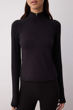 Siyah Soft F?rcal? ve Fitilli Kumas Fermuarl? Orme Spor Sweatshirt THMAW26SW00000 - Trendyolmilla фото 3