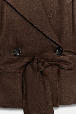 CHALECO CRUZADO CINTUR?N CON LINO / Marr?n chocolate - Zara фото 7