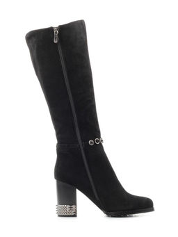 02-A421-371B-2 BLACK Сапоги демисезонные женские (натуральная замша, байка)