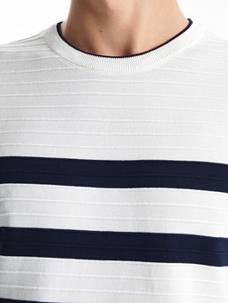 Bisiklet Yaka K?sa Kollu ?izgili Erkek Triko Kazak