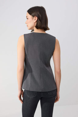 Antrasit Fitted/Vucuda Oturan Gizli Dugmeli Astarl? Dokuma Yelek TWOSS26YE00005 - Trendyolmilla фото 6