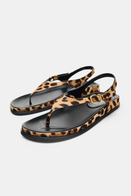 ANIMAL PRINT LEATHER AND SHEEPSKIN SANDALS