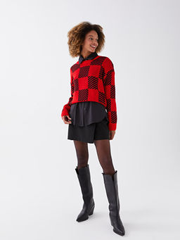 Bisiklet Yaka Desenli Uzun Kollu Kad?n Oversize Triko Kazak