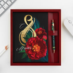 Подарочный набор С 8 марта 2-а цветка: ежедневник 80 листов и ручка