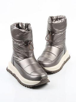 02-WA010-2M GRAY/BRONZE Сапоги "Дутики" зимние женские (натуральная кожа, курточная ткань, 100% шерсть)