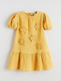 Bisiklet Yaka ?i?ekli K?z ?ocuk Elbise