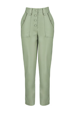 TRENDYOLMILLA Limited Edition Siyah Havuc Dokuma Onden Dugmeli Suni Deri Pantolon TWOAW22PL0083 фото 7