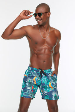 TRENDYOL MAN Cok Renkli Tropik Bask?l? Standart Boy Mayo Deniz Sortu TMNSS20DS0017