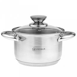 "Zeidan" "Vienna" Кастрюля из нержавеющей стали 2,1л, д16см, стеклянная крышка, ручки на корпусе и крышке металлические, комбинированная полировка снаружи, матовая полировка внутри, 5-ти степовое капсулированное индукционное дно, подарочная упаковка