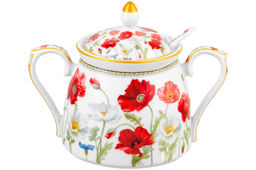 Сахарница 400 мл 15*10*11,5 см Маки + ложка NEW BONE CHINA