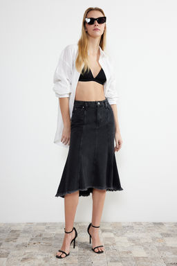 Antrasit Dikis Detayl? Asimetrik Yuksek Bel Midi Denim Etek TWOSS24ET00081 - Trendyolmilla фото 4