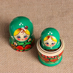 Матрёшка дерево «Божья коровка», зелёное платье, 5 кукольная, 10-12 см