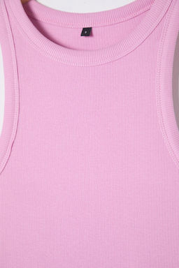 Pembe Vucuda Oturan Regular Boy Halter Yaka Fitilli Pamuklu Esnek Orme Atlet TWOSS24AL00002