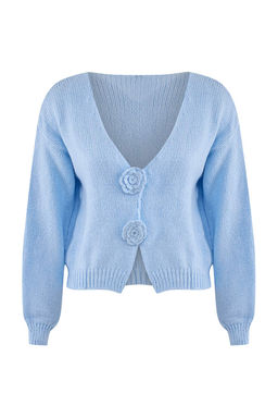 Ac?k Mavi Gul Detayl? Triko Yumusak Dokulu H?rka TWOAW25HI00242