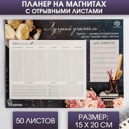 Планер на магнитах с отрывными листами «Лучший учитель», 50 л., 15×20 см, размер части для заполнения 10×13 см