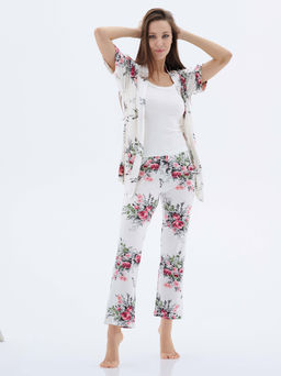 Пижама с халатом МИШЕЛЬ: брюки, топ, халат (молоко №18) - Ивановская трикотажная компания фото 2