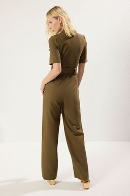 Haki Kusakl? Gomlek Yakal? Dugmeli Boru Paca Dokuma Tulum TWOSS20TU0055