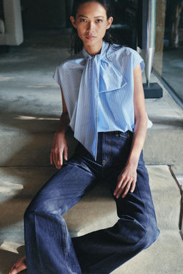 CAMISA RAYAS LAZADAS ZW COLLECTION / Blanco / Celeste