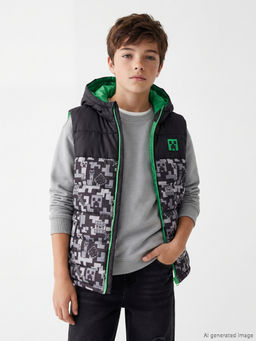 Kap??onlu Minecraft Bask?l? Erkek ?ocuk ?i?me Yelek