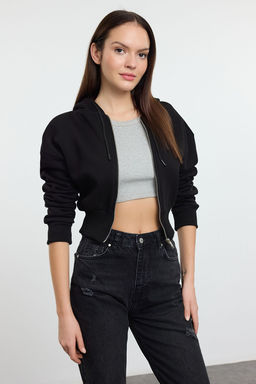 Siyah Crop Oversize Orme Sweatshirt TWOAW25SW00302
