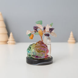 Фигурка «Деревце под защитой льва», стекло, металл, 18 камней, цветной, 5.5×5.5×9 см