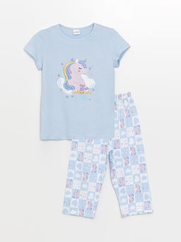 Bisiklet Yaka Bask?l? K?sa Kollu K?z ?ocuk Pijama Tak?m?
