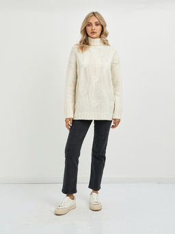водолазка женская из шерсти в молочном цвете и объемным узором - Glenfield фото 2