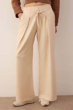 Lacivert Wide Leg Yumusak Kumasl? Pilili Esnek Orme Pantolon TWOAW26PL00138