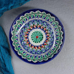 Тарелка глубокая Риштанская Керамика «Узоры», d=20 см, синяя, зелёная, узор МИКС