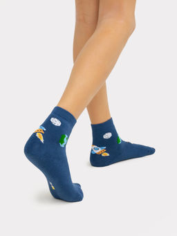 Цена за 5 пар! Носки детские плюшевые синие с рисунком в виде космонавтов - Mark formelle фото 2