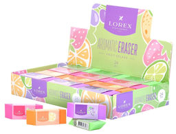 Цена за 5 шт. Ластик LOREX ERASER FRUIT SPLASH термопласт. резина 58х22х20 мм прямоуг. ассорти мягкий индив.штрих-код