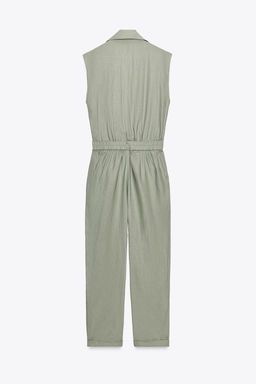 LINEN BLEND BELTED JUMPSUIT - Zara фото 13
