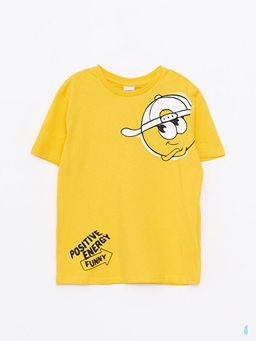 Bisiklet Yaka Bask?l? K?sa Kollu Pamuklu Erkek ?ocuk Ti??rt