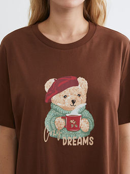 Bisiklet Yaka Ay? Bask?l? Kad?n Gecelik