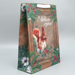 Пакет подарочный новогодний крафтовый С Новым годом, L 31?40?11.5 см