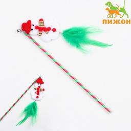 Дразнилка для кошек с бубенчиком Новогодний снеговик, 30 см