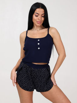 658 ЖЕНСКАЯ ПИЖАМА (шорты) (Тёмно-синий горох)