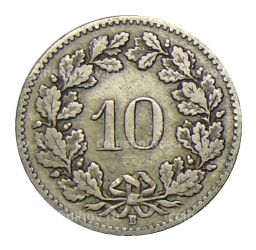 Монета 10 раппенов 1907 года Швейцария