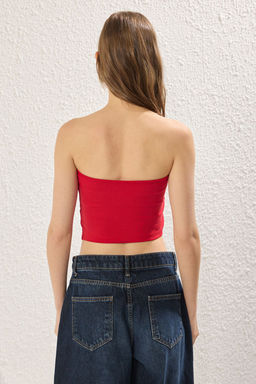 Trendyolmilla Siyah Fermuarl? Asimetrik Straplez Crop Orme Bluz TWOSS24BZ00071  фото 12