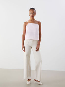 Kare Yaka Ask?l? Modal Kar???ml? Crop Bluz