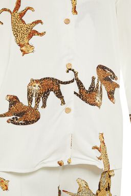 Trendyolmilla Ekru Kaplan Desenli Viskon Sortlu Dokuma Pijama Tak?m? THMAW21PT0340 фото 11