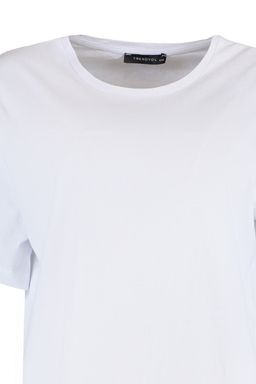 Beyaz %100 Pamuk Bisiklet Yaka Oversize/Genis Kal?p Orme T-Shirt TWOSS20TS0134