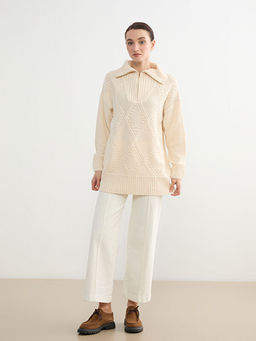 Polo Yaka Baklava Desenli Kad?n Triko Tunik