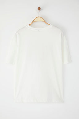 TRENDYOLMILLA Bordo %100 Pamuk Oversize/Genis Pach Nak?sl? Orme T-Shirt TWOSS25TS00069 фото 7