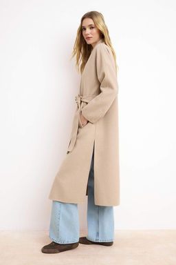 Vizon %100 Yunlu Handmade Baglamal? Oversize Uzun Kaban TWOAW26KB00077 - Trendyolmilla фото 2