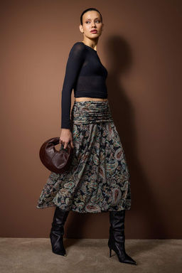 Cok Renkli Maxi Buzgu/Drape Detayl? Boho/Boho Chic Baskl?l? Tul Esnek Orme Etek TWOAW26ET00122