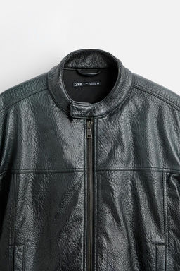 SPRAY EFFECT LEATHER BIKER JACKET - Zara фото 8